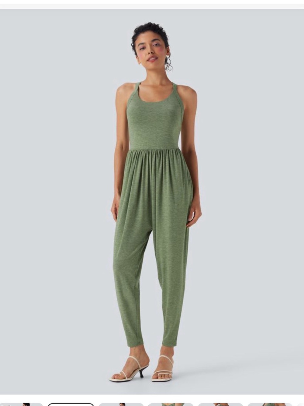 HALARA Olive Green Sleeveless Gathered-Waist Jumpsuit - Picture 12 of 12
